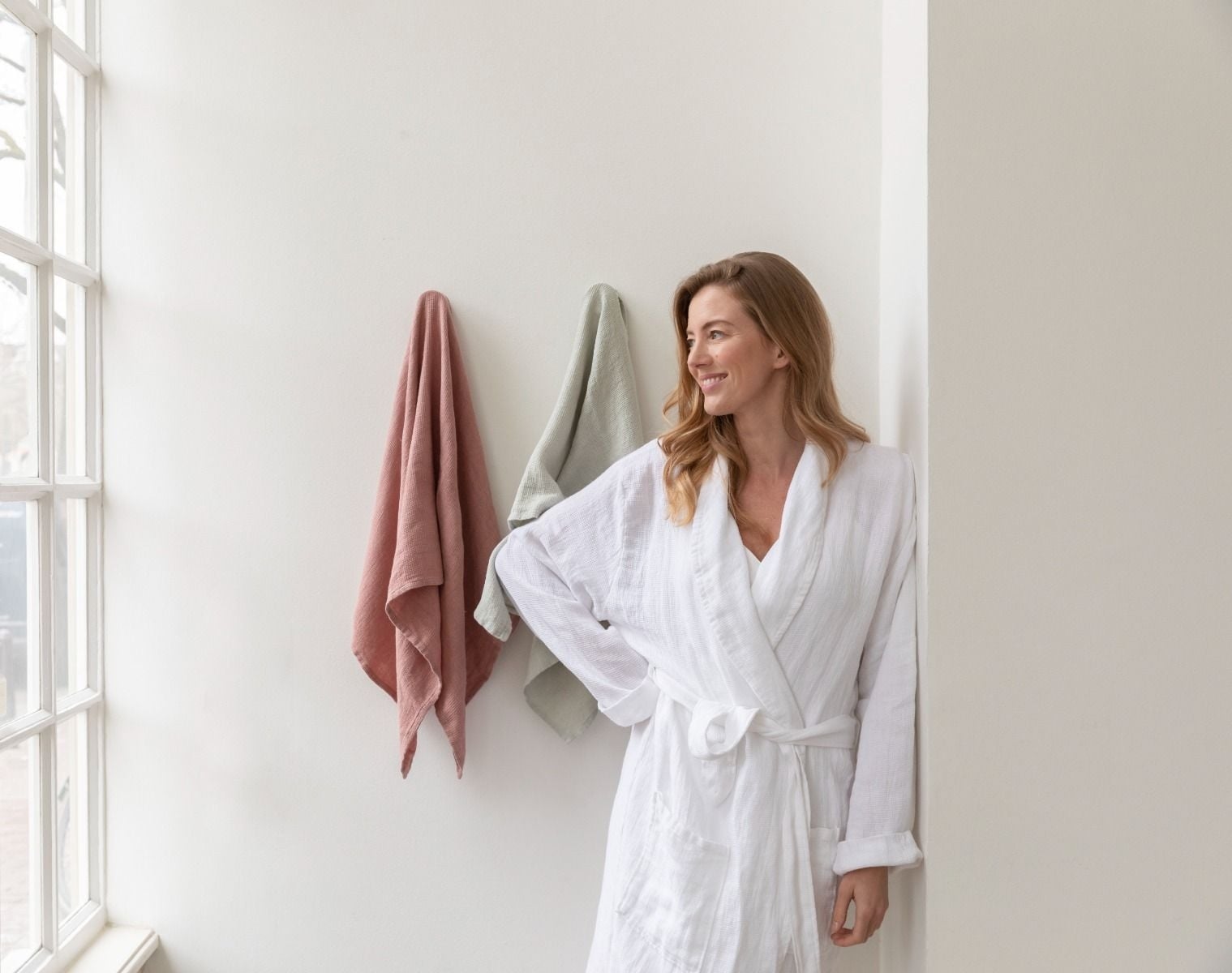 Robe de chambre kimono en lin lavé gaufré blanc pur L