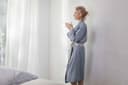 Robe de chambre kimono en lin lavé bleu crépuscule