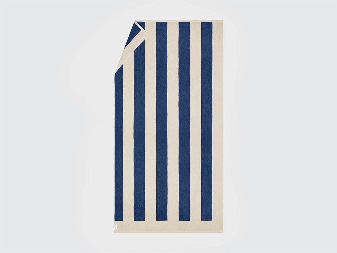 Strandlaken velours navy blue stripe 100x180 - 1 st