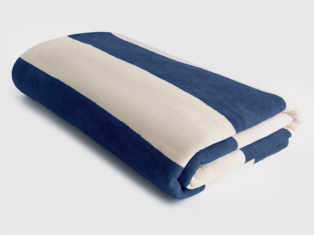 Strandlaken velours navy blue stripe 100x180 - 1 st