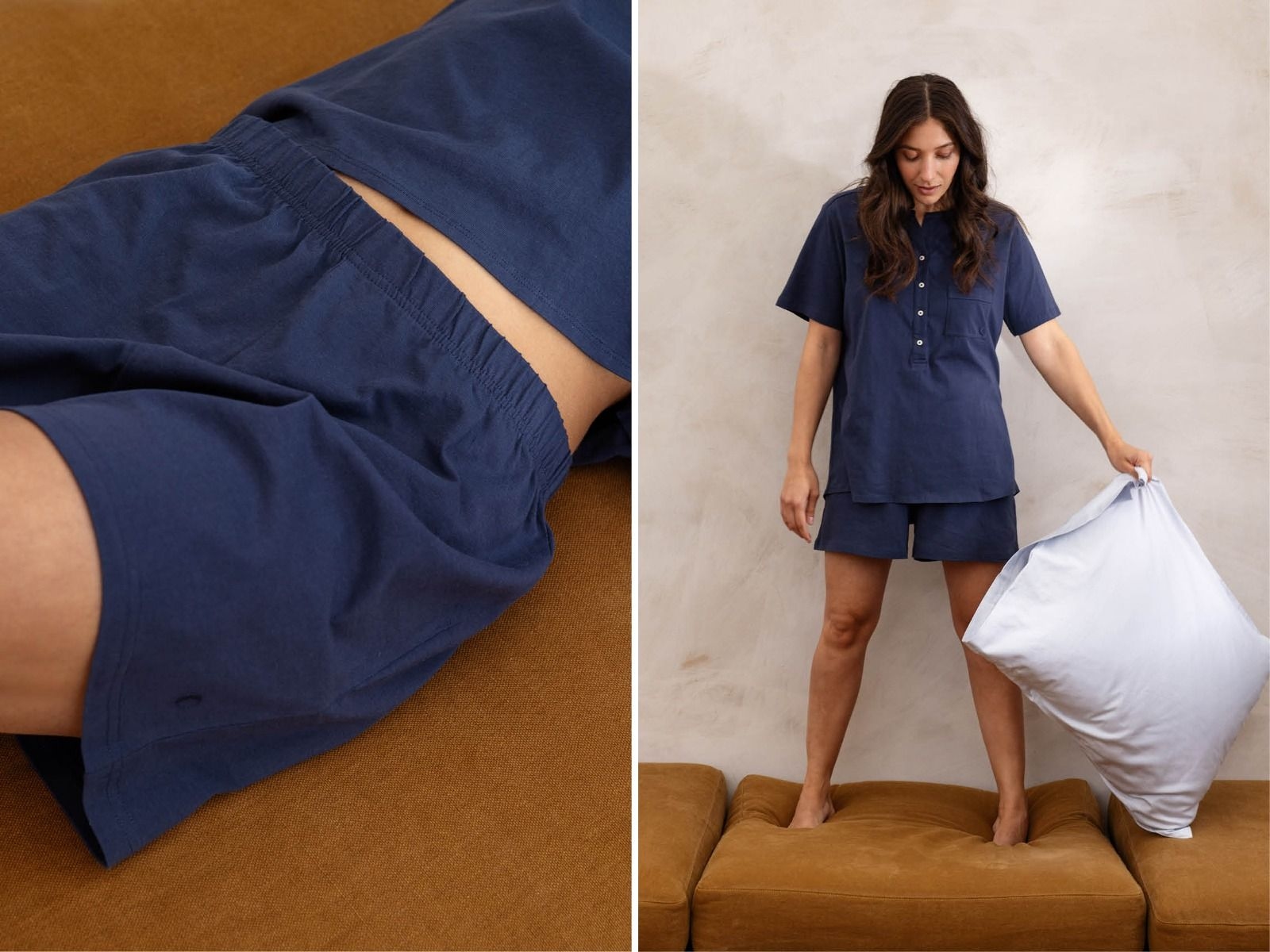 Pyjama shorts dames jersey midnight blue