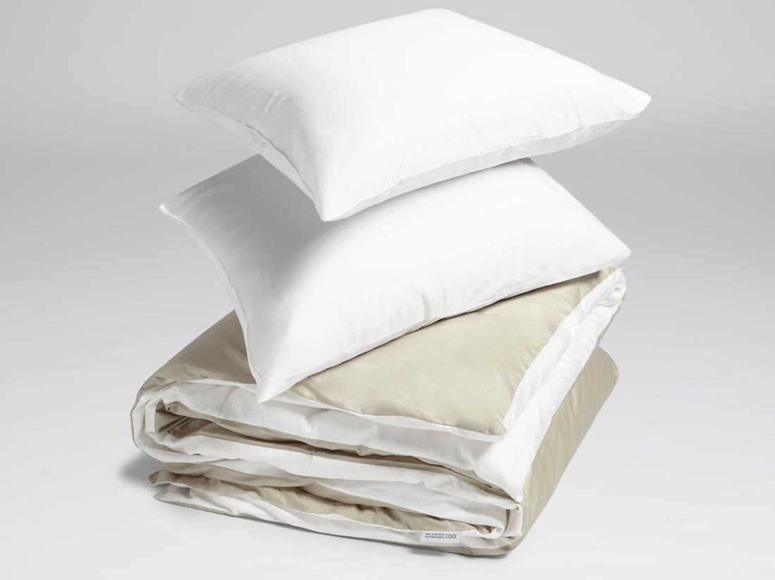 Parure de lit satin de coton double face blanc/sable