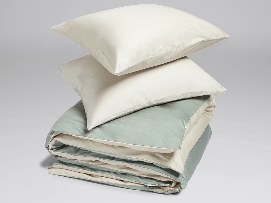Parure de lit satin de coton double face sable/vert 240x220 + 2/60x70