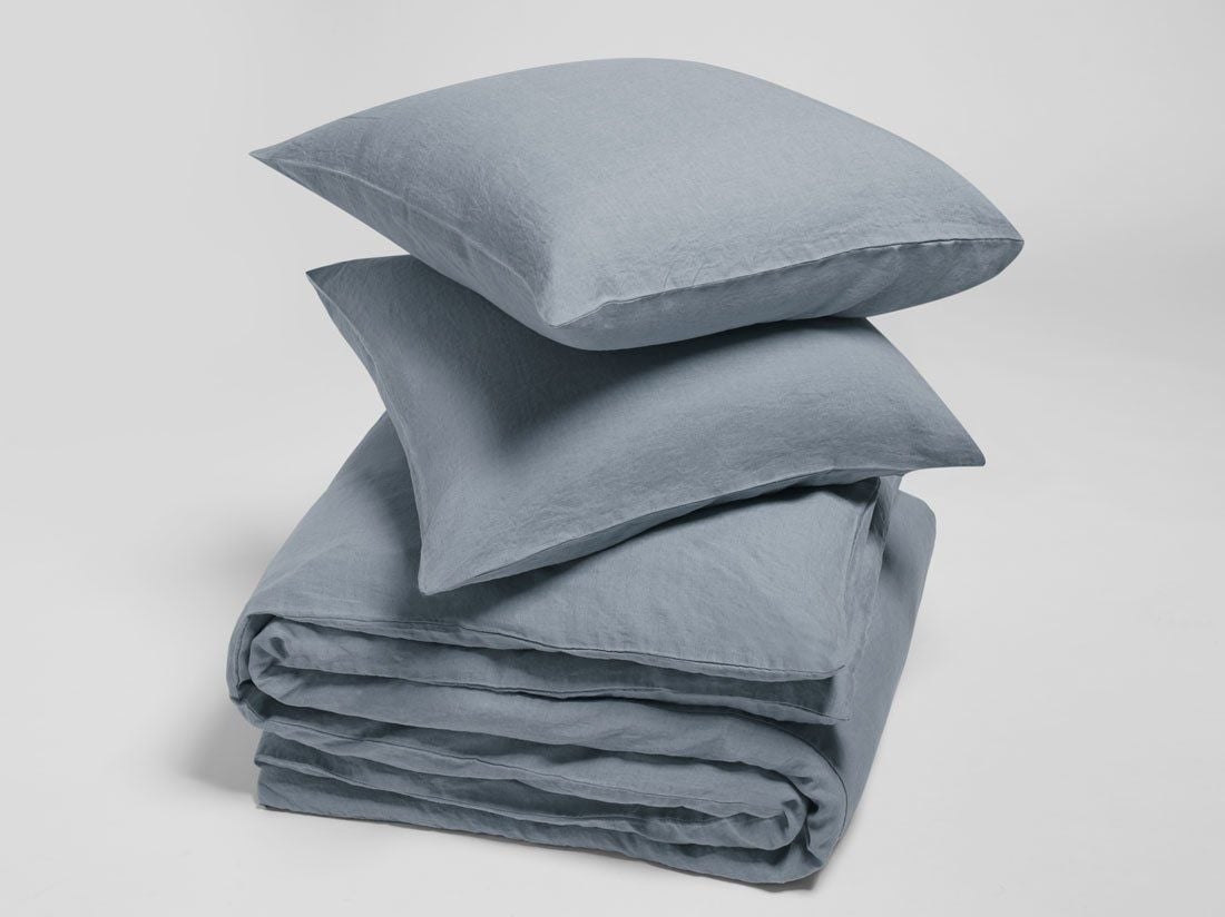 Parure de lit lin lavé bleu crépuscule