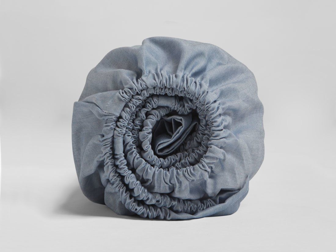 Hoeslaken katoen TENCELâ„¢ blue chambray