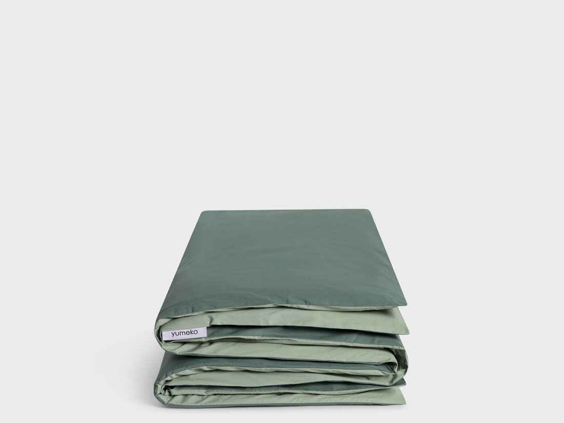Housse de couette enfant percal double face vert jade/forêt 100x135