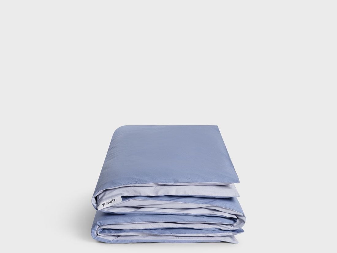 Housse de couette enfant percale de coton double face bleu lavande/serein 100x135
