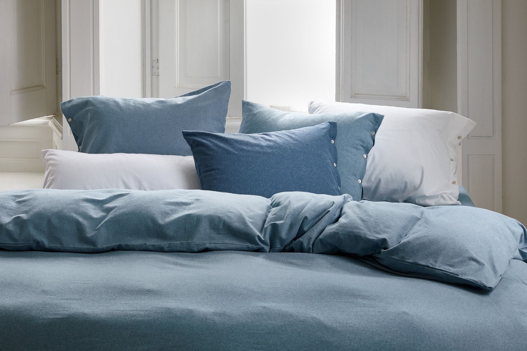 Parure de lit flanelle de coton bleu clair 140x220 + 1/60x70