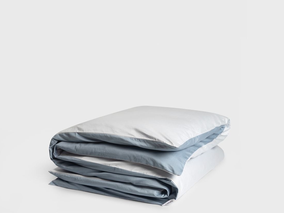 Housse de couette satin de coton double face bleu 140x200