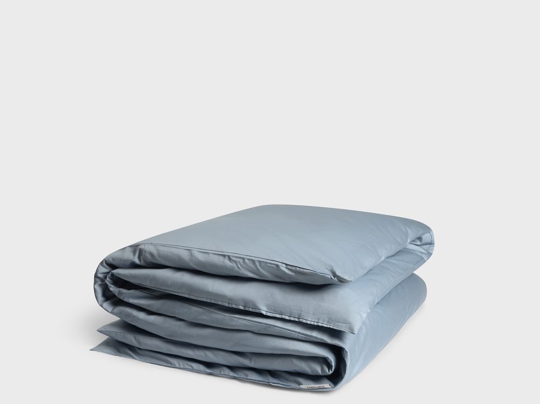 Housse de couette satin de coton bleu délavé