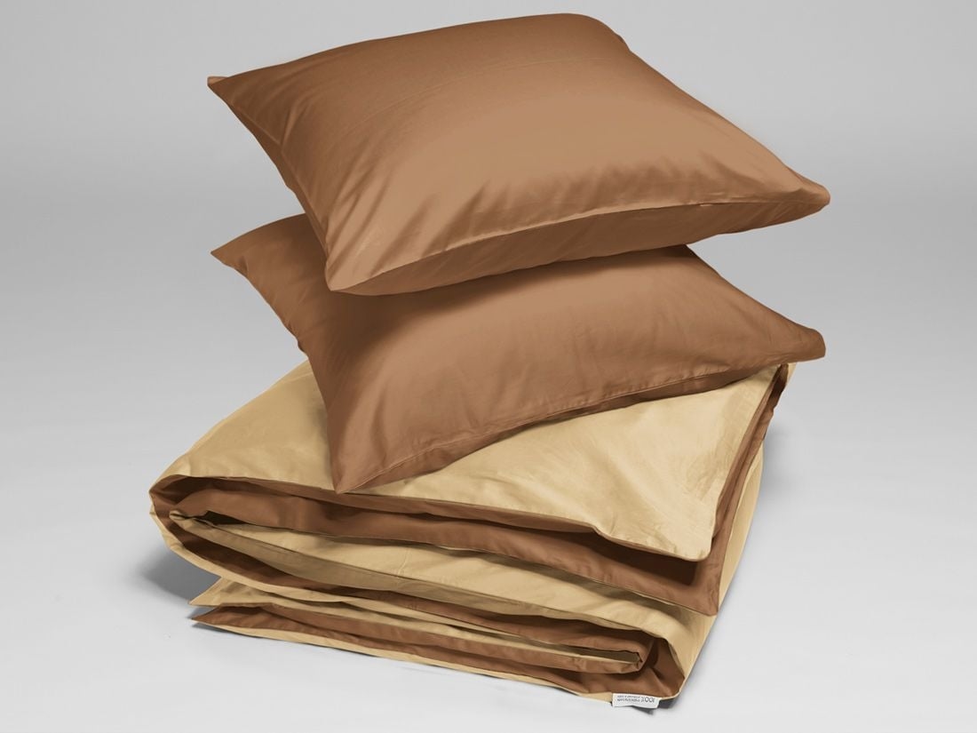Parure de lit satin de coton double face caramel