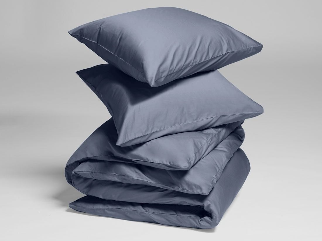 Parure de lit satin de coton bleu brumeux