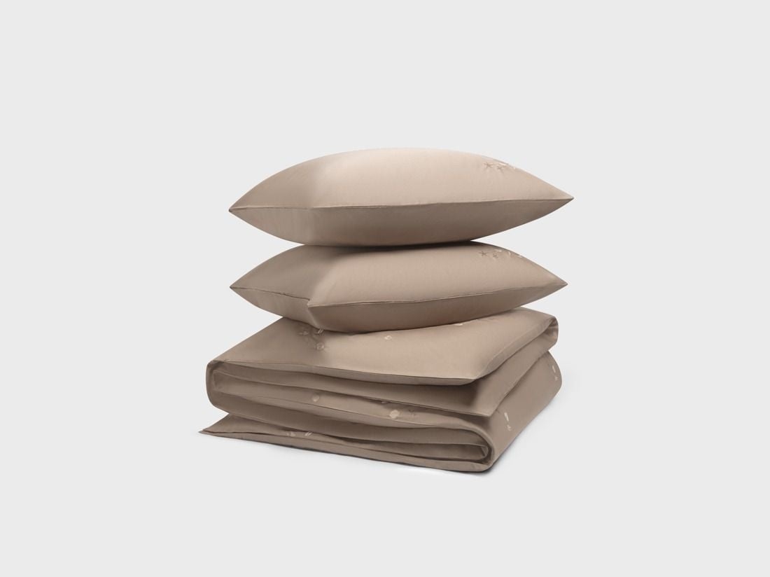 Parure de lit satin de coton coquillage taupe chaud