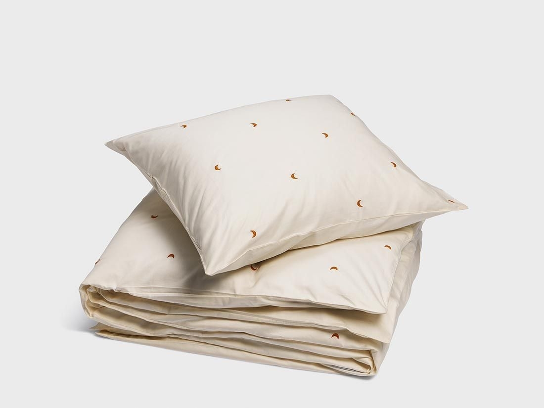 Parure de lit satin de coton blanc chaud/lune ocre