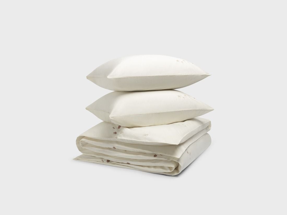 Parure de lit satin de coton coquillage blanc chaud