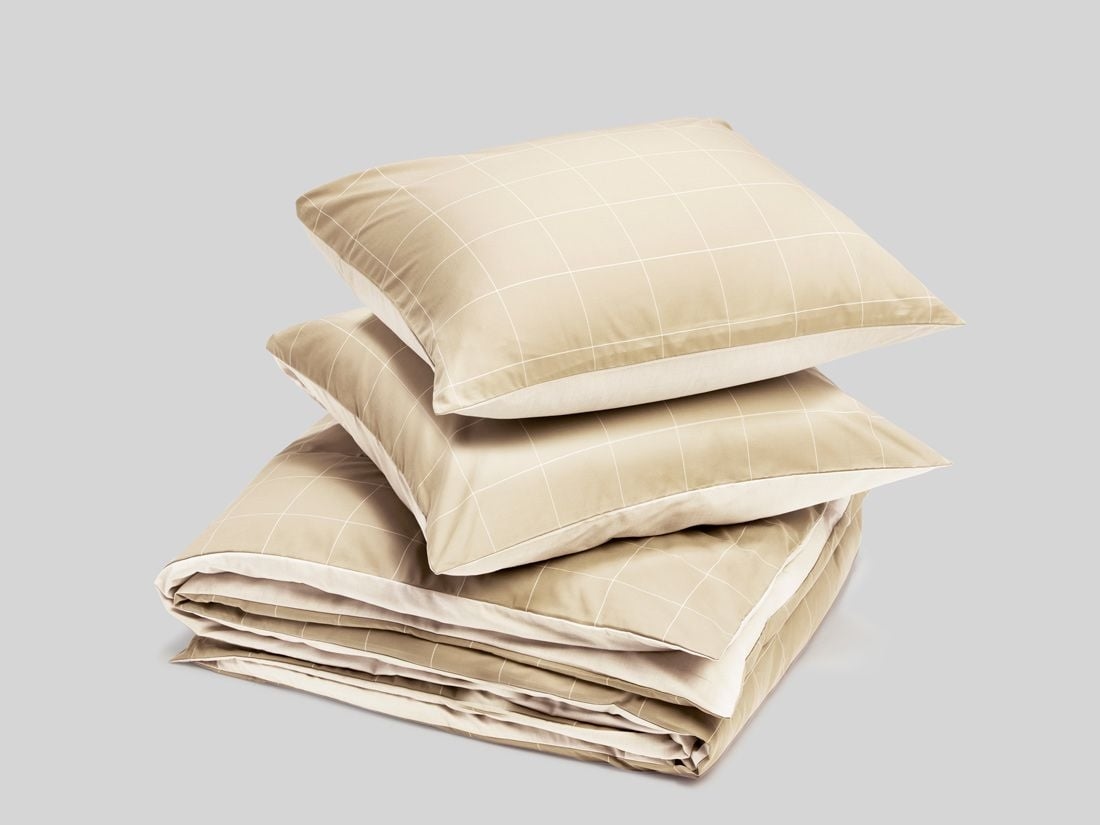 Parure de lit coton TENCEL™ double face latte à carreaux/chambray 240x220 + 2/60x70