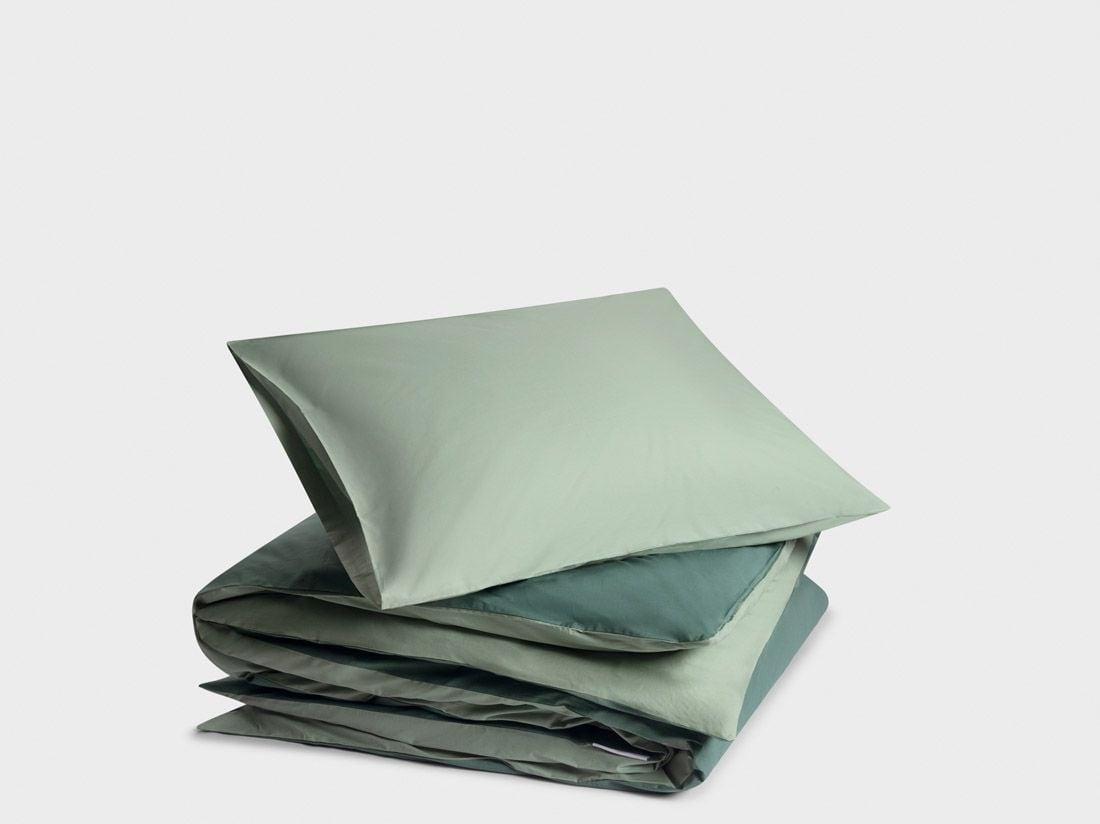 Parure de lit percale de coton double face vert jade/forêt 140x220 + 1/60x70