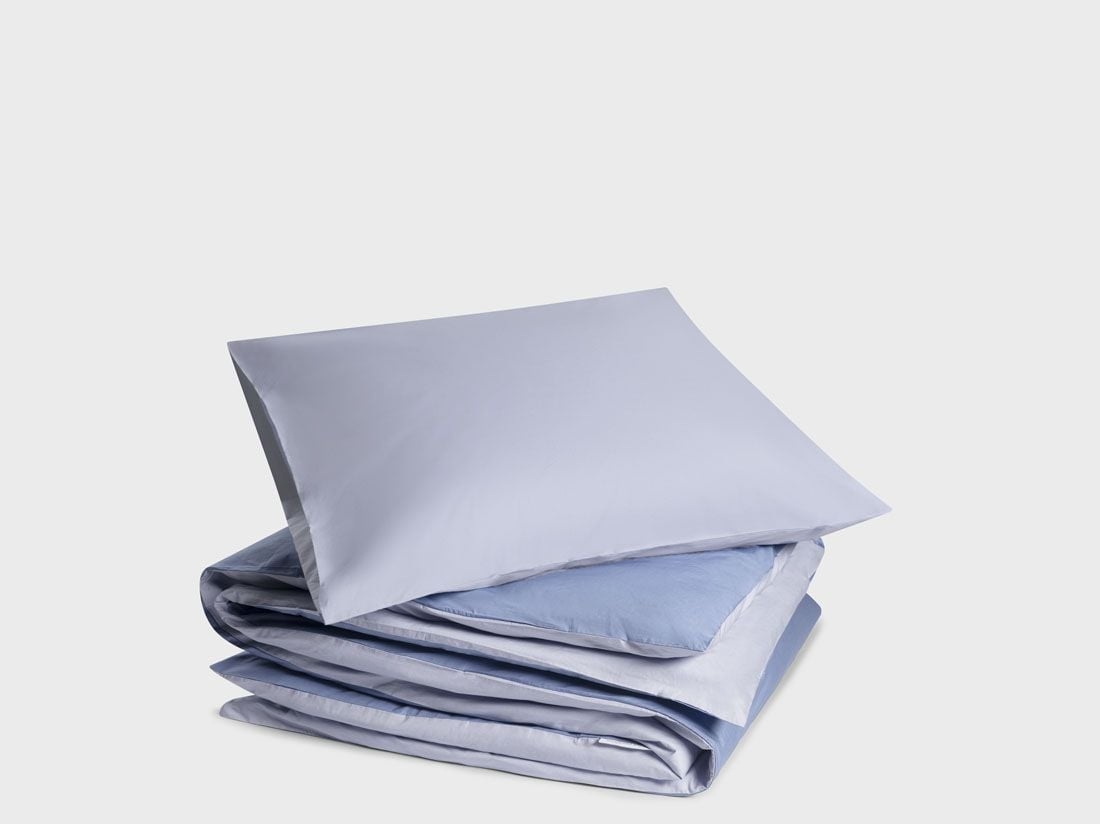 Parure de lit percale de coton double face bleu lavande/serein 140x220 + 1/60x70