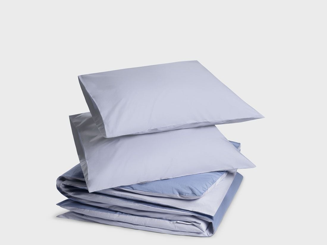 Parure de lit percale de coton double face bleu lavande/serein 240x220 + 2/60x70