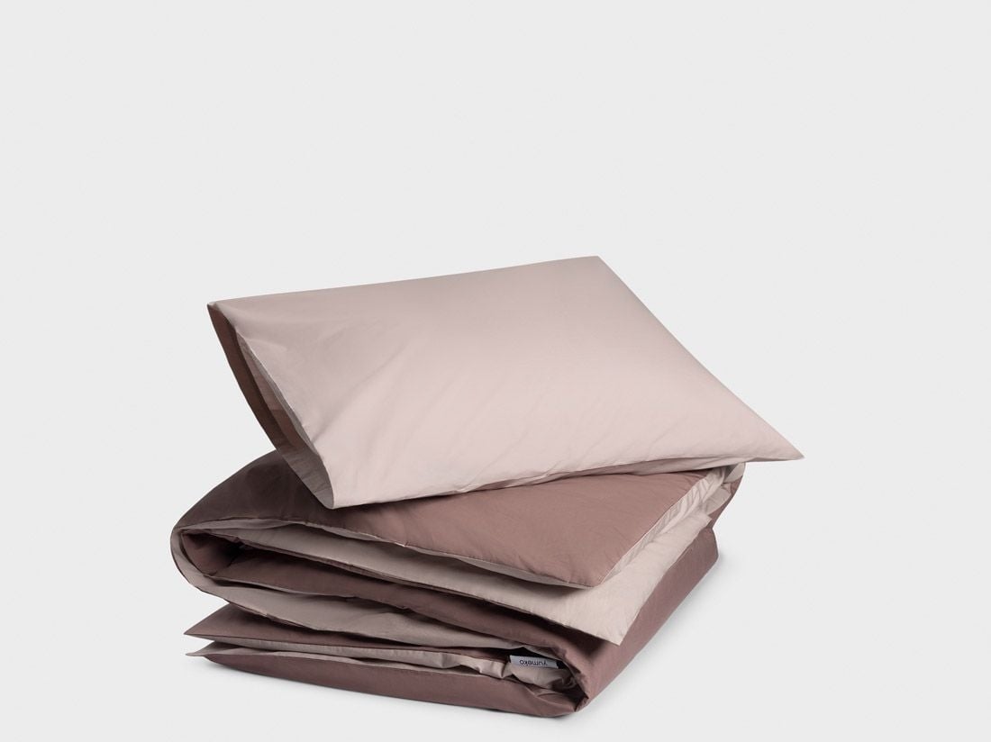 Parure de lit percale de coton double face rose/mauve 140x220 + 1/60x70