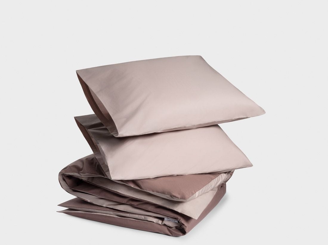 Parure de lit percale de coton double face rose/mauve 200x220 + 2/60x70