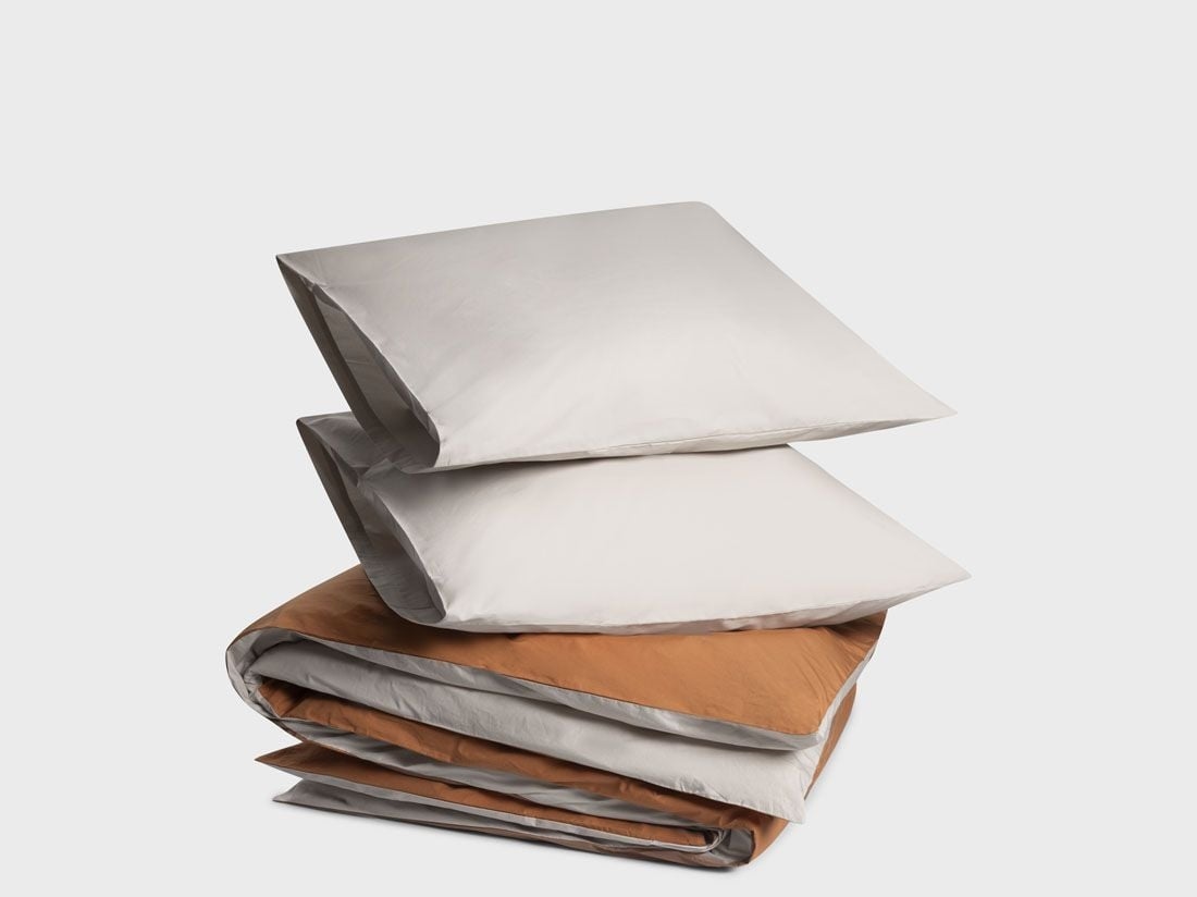 Parure de lit percale de coton double face sable/terracotta 240x220 + 2/60x70