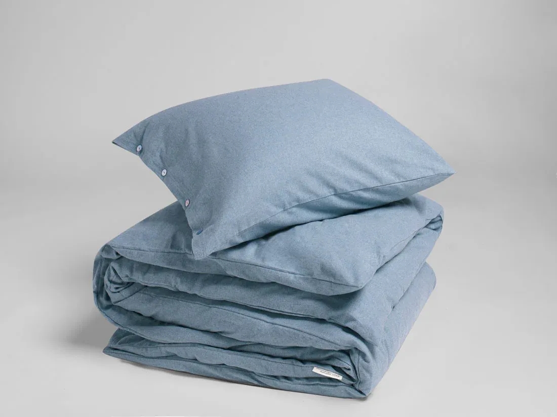 Parure de lit flanelle de coton bleu clair 140x220 + 1/60x70