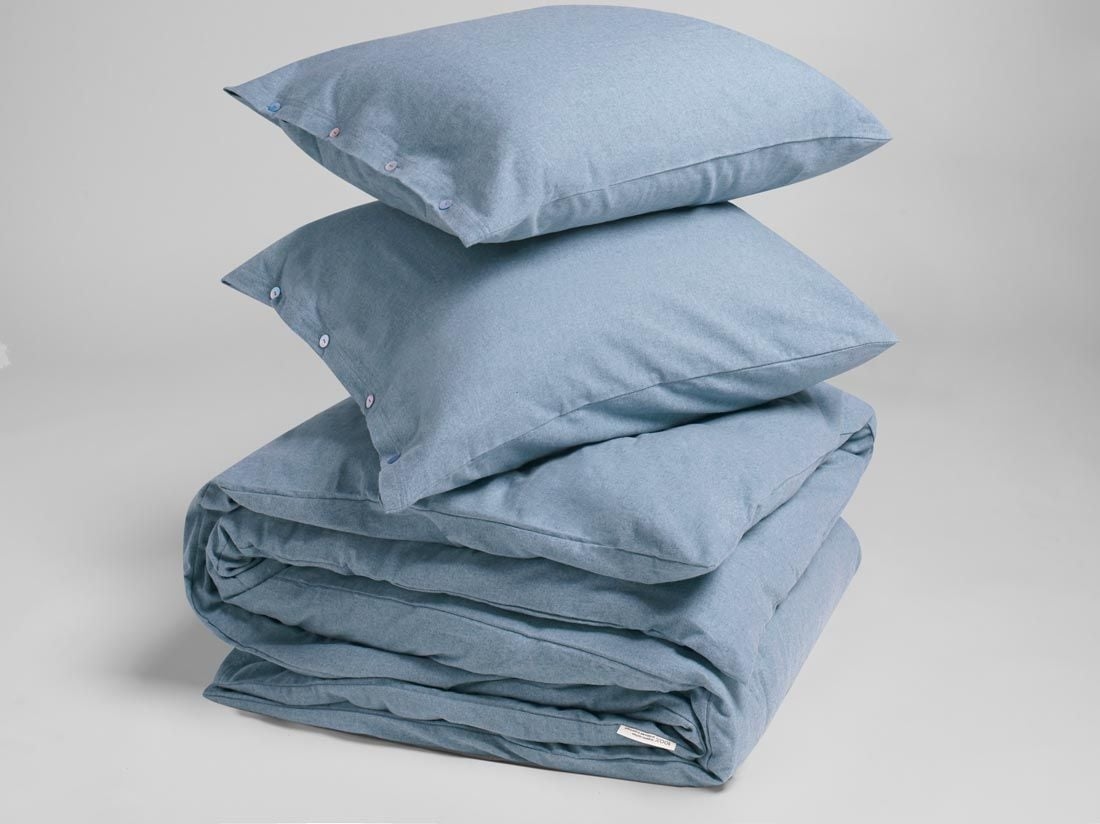 Parure de lit flanelle de coton bleu clair