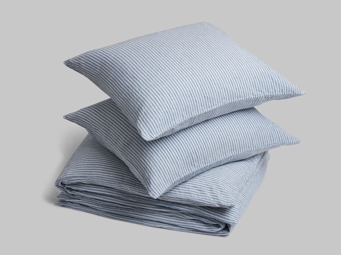 Dekbedovertrek gewassen linnen blue stripe