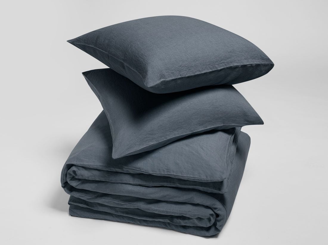 Dekbedovertrek gewassen linnen earth blue