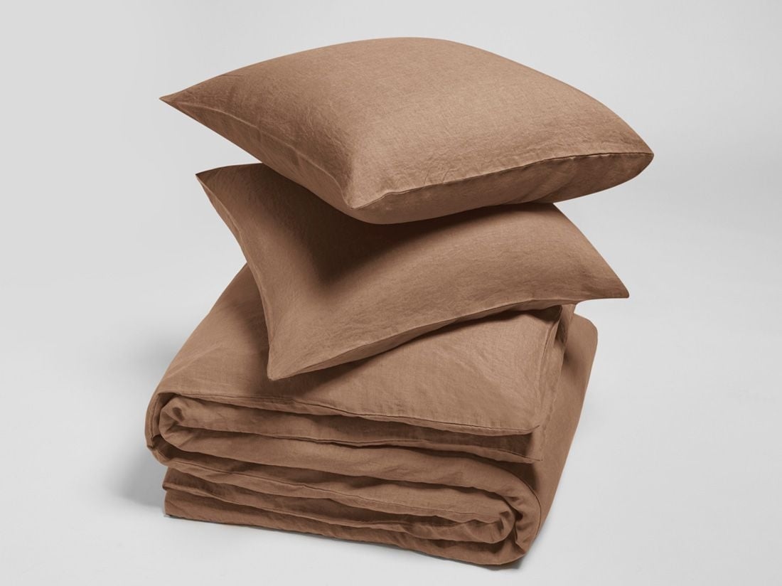 Parure de lit lin lavé noisette 200x220 + 2/60x70