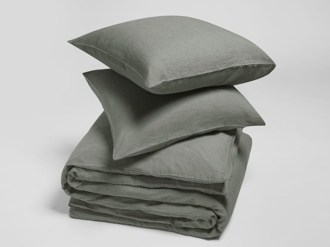 Dekbedovertrek gewassen linnen stone green