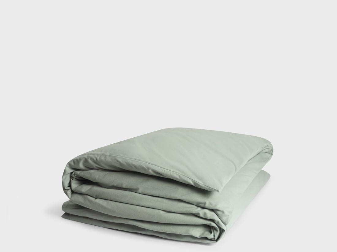 Housse de couette flanelle de coton vert pâle 260x240