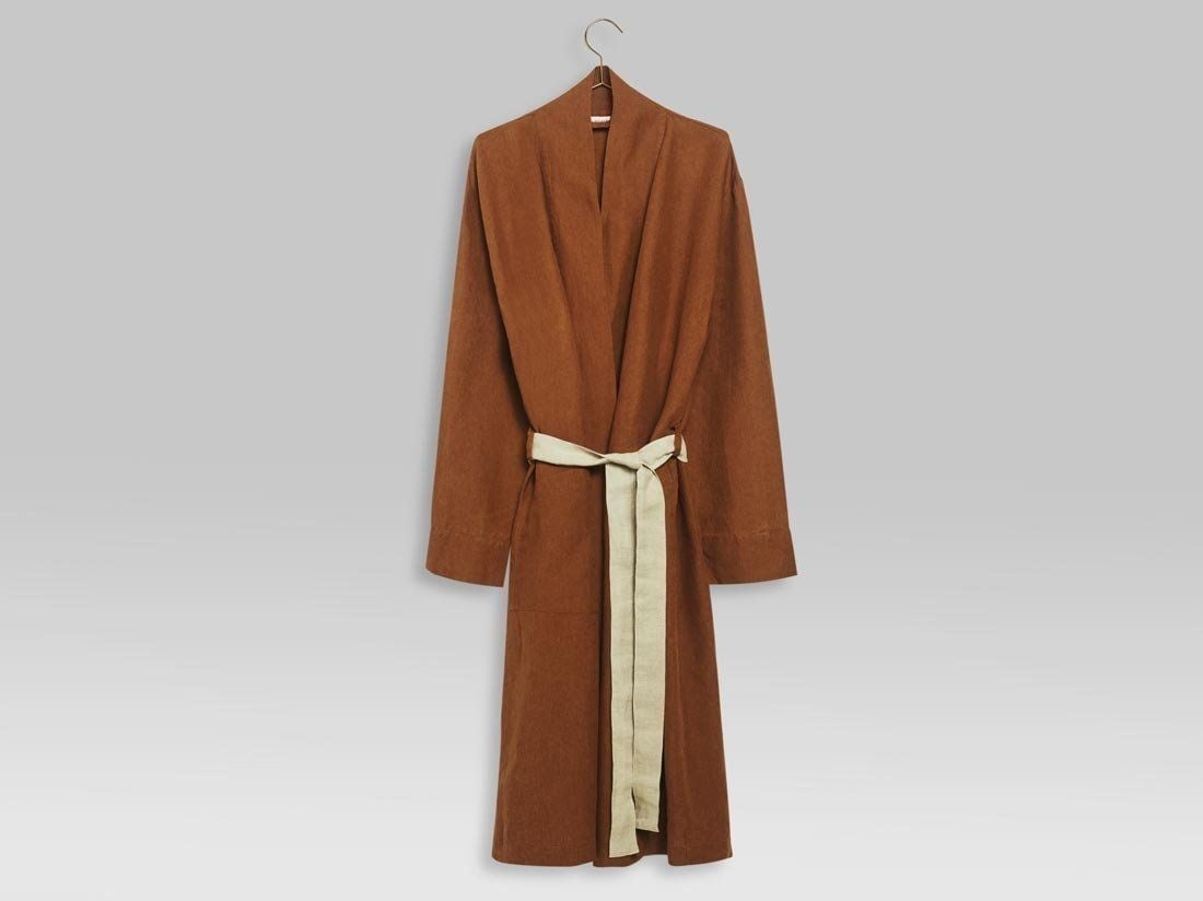 Kimono badjas gewassen linnen almond brown