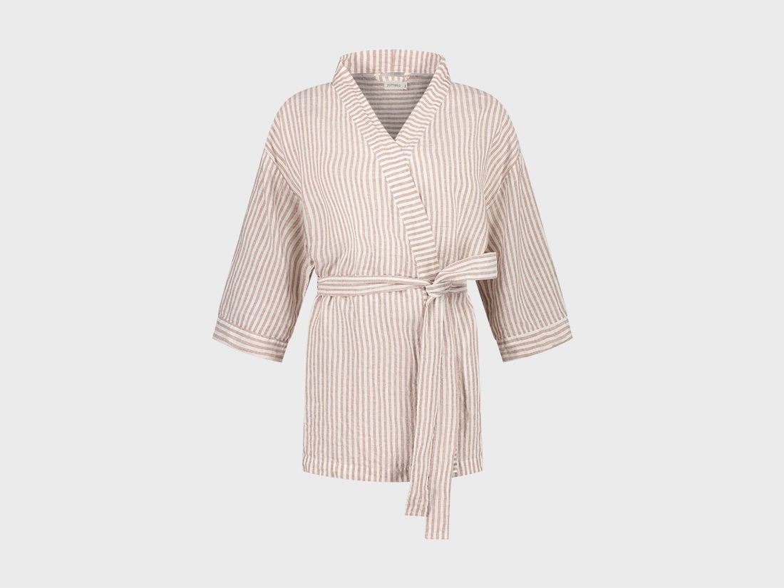 Veste kimono lin lavé à rayures roses M