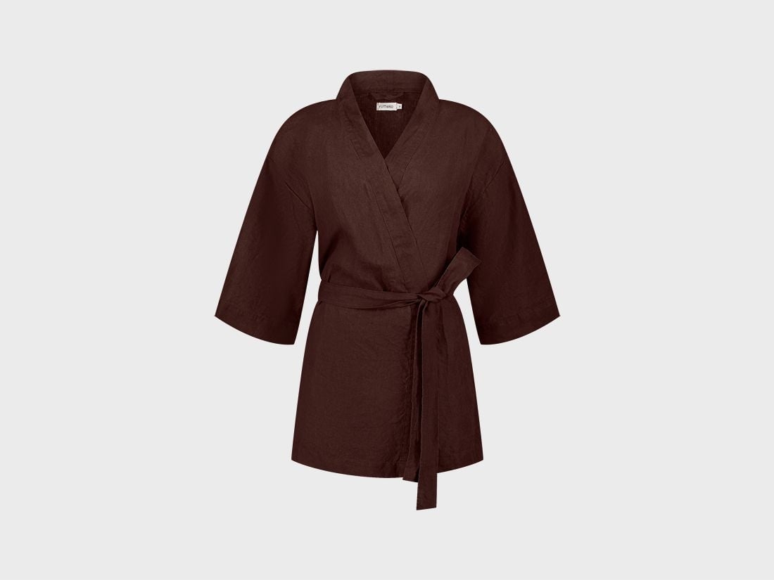 Kimono jasje gewassen linnen rosewood