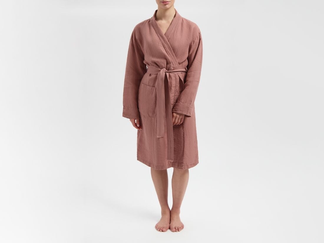 Kimono badjas gewassen linnen clay rose