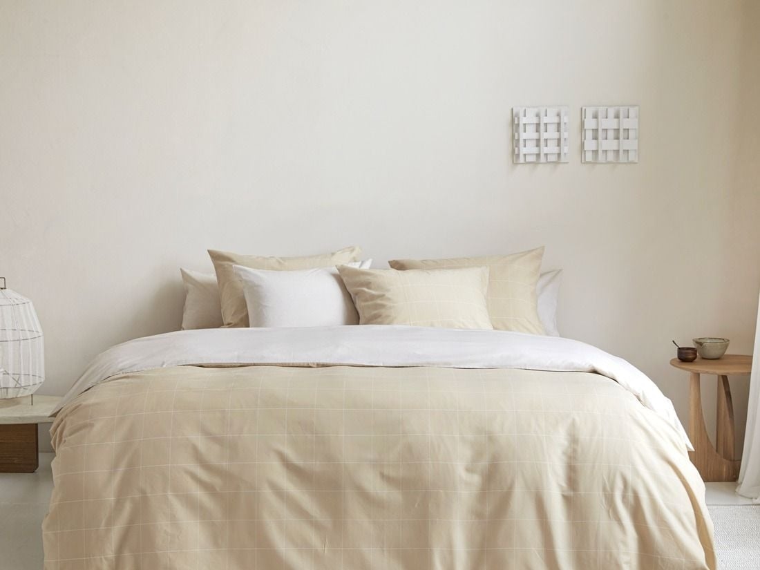 Parure de lit coton TENCEL™ double face latte à carreaux/chambray 200x220 + 2/60x70