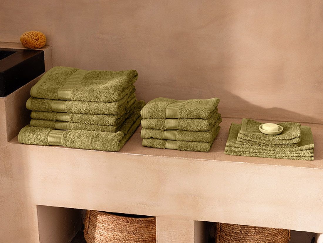 Washandjes terry olive green 15x22 - 4 st