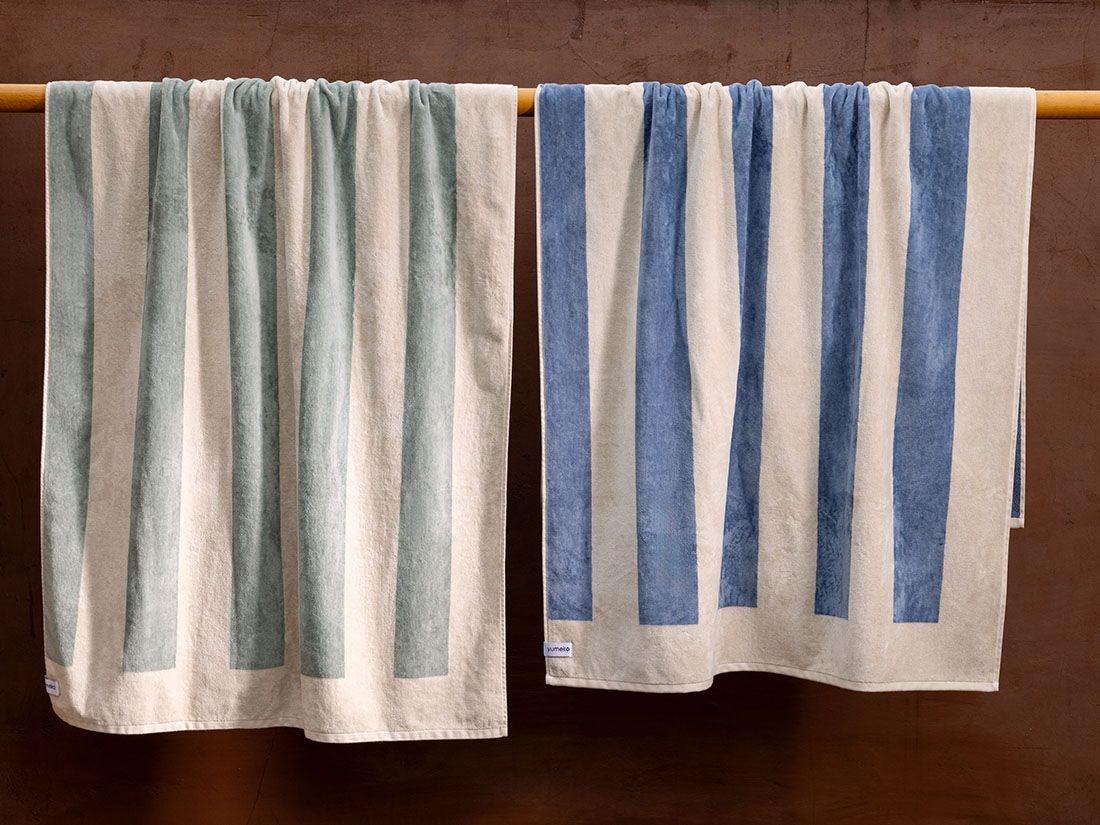 Strandlaken velours sea green stripe 100x180 - 1 st