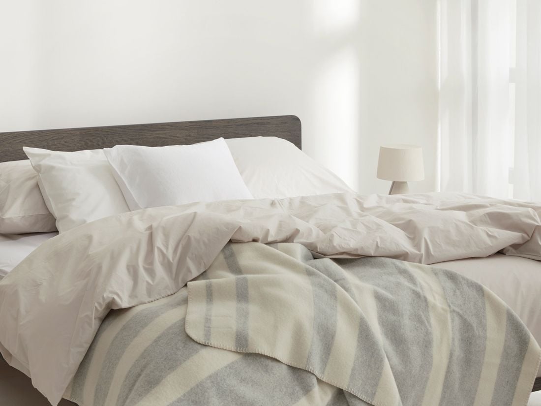 Merinowollen deken stripe natural/grey 150x220