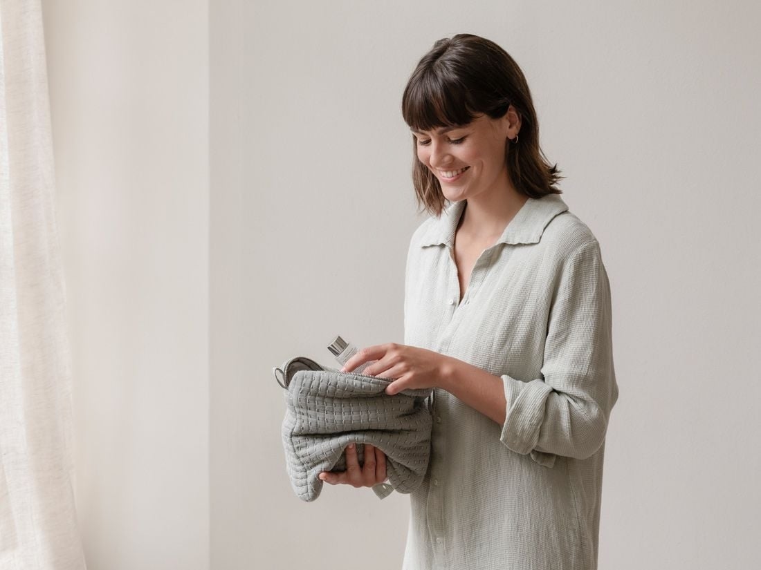 Blousejurk gewassen linnen wafel misty green