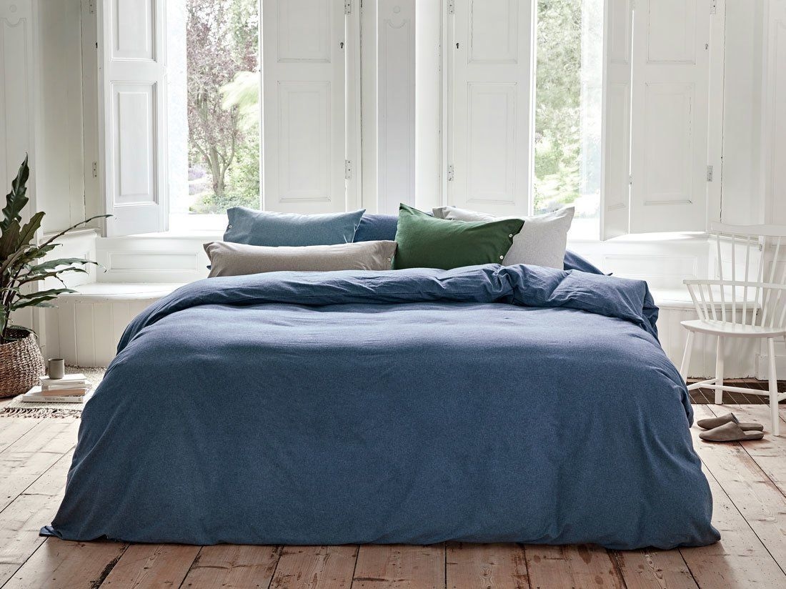Parure de lit flanelle de coton bleu denim
