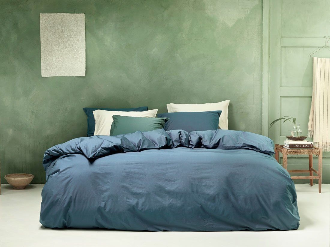 Parure de lit percale de coton bleu