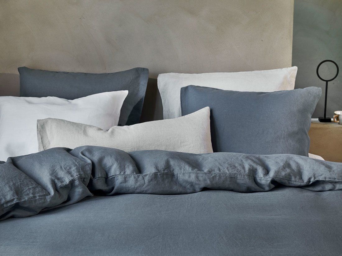 Kussensloop gewassen linnen earth blue