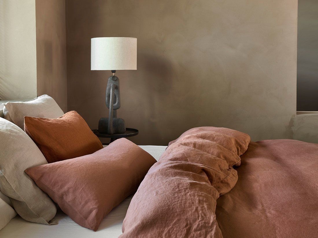 Kussensloop gewassen linnen clay rose