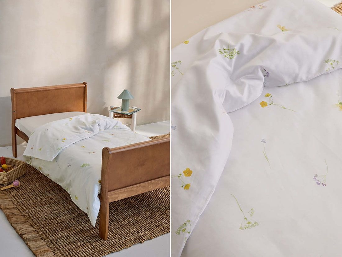 Kinderdekbedovertrek katoensatijn wild flowers