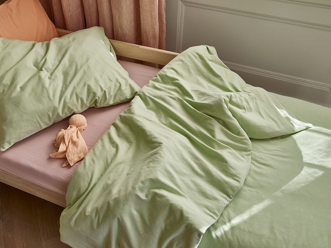 Housse de couette enfant jersey vert pistache 120x150