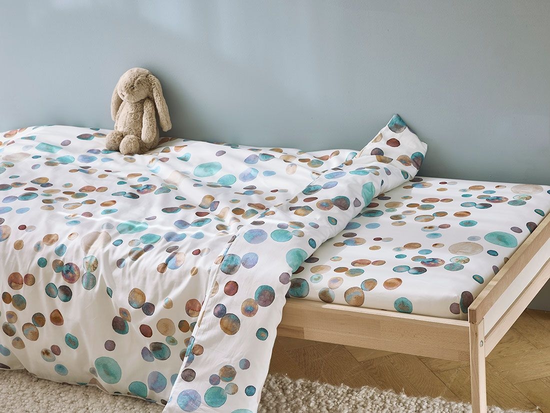 Kinderhoeslaken katoen satijn watercolor dots multicolor
