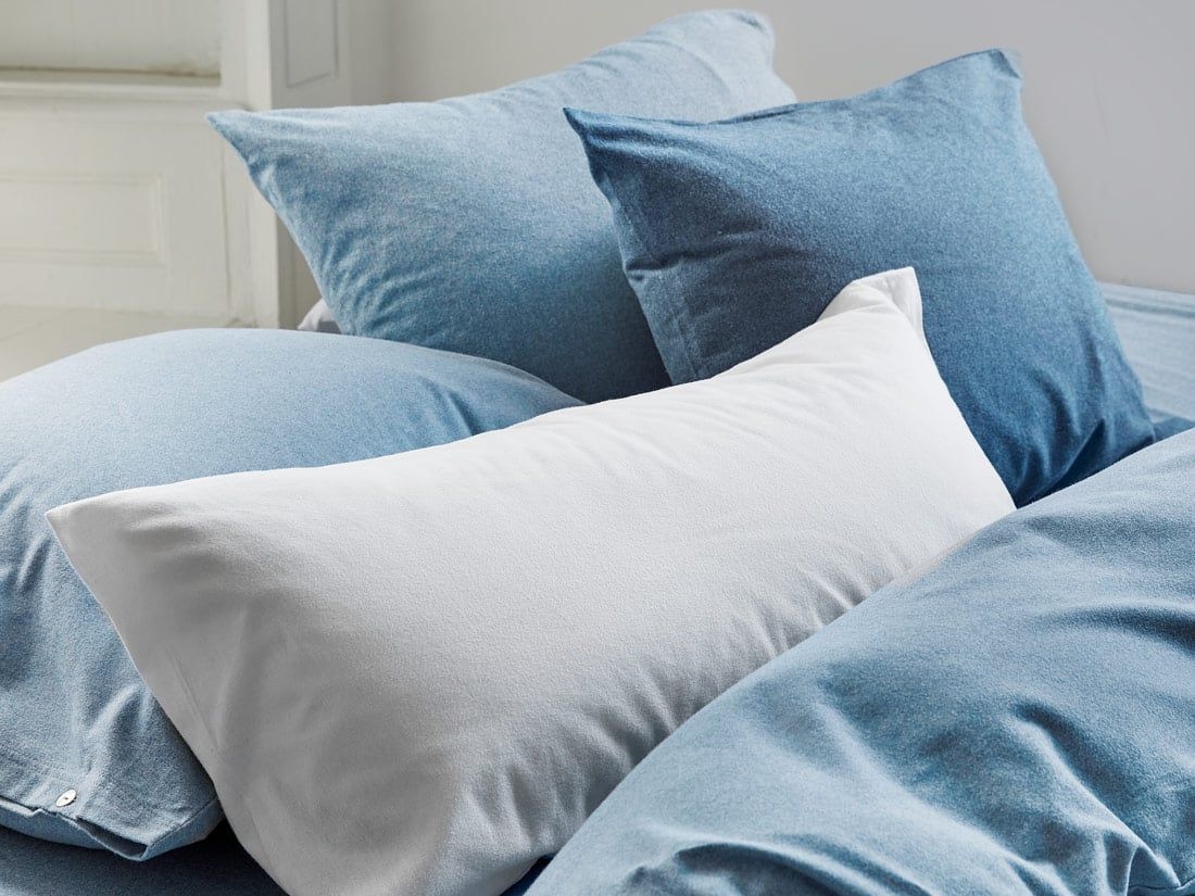 Taie d'oreiller flanelle de coton bleu clair 50x60